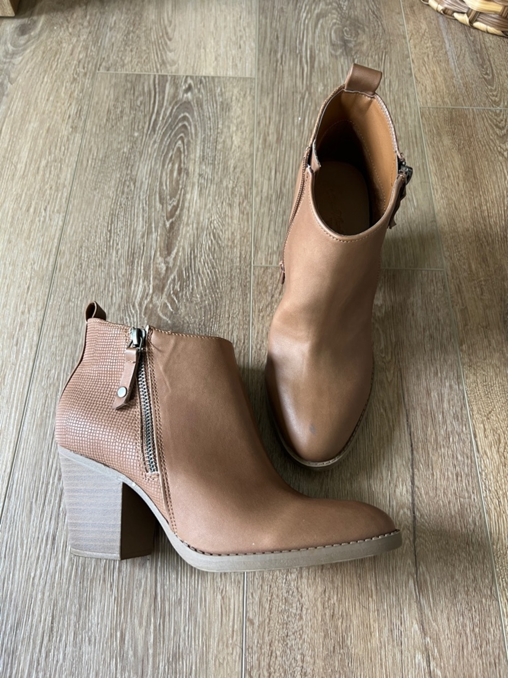 Women’s Tan Ankle Booties with Block Heel